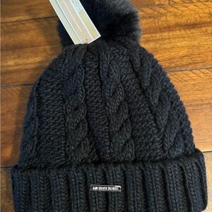 Michael Kors Black Knit Beanie with Pom Pom